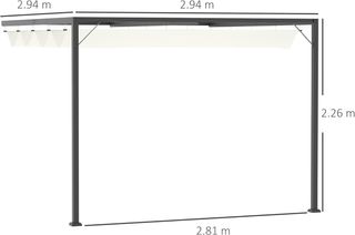 Gazebo Pergola 3X3M De Jardín En Metal Con Techo Deslizante Blanco Crema, Pergola De Jardín A Pared