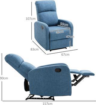 Sillón Relax Reclinable Manual Con Reposapiés Capacidad 125Kg Tejido De Lino 67 × 83 × 107Cm Azul