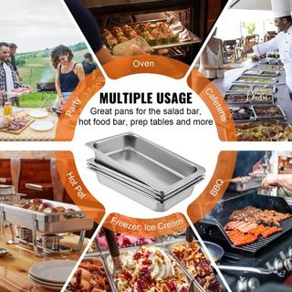 4 Pack de Bandejas de Vapor 20.9 x 12.8 x 3.9 Pulgadas Bandeja de Vapor Profunda Tamaño Completo Contenedor de Alimentos de 13L Bandeja de Horno de Acero Inoxidable Bandejas de Hotel Bandeja de Al...
