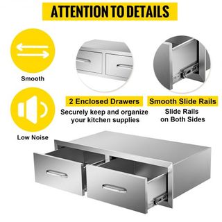 Cajones de Cocina Exterior 30" W x 10" H x 20" D, Cajones de Acceso Doble Horizontal para BBQ de Acero Inoxidable con Mango, Cajones para Isla de BBQ para Cocinas Exteriores o Estación de Parrilla...