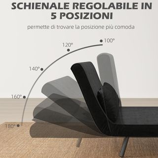 Sofá Cama de 2 Plazas con Respaldo Regulable en 5 Niveles, Sofá Cama Matrimonial Plegable con 2 Cojines para Sala de Estar, en Tejido Acolchado, Acero y Madera, 102X73X81 Cm, Negro