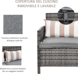 Sofá de 3 Plazas para Exteriores en Rattan (PE) con Cojines Acolchados y Desfundables, Jardín/Terraza, 173X68X78Cm