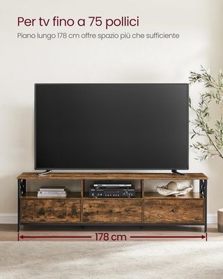 Mueble TV, Mesa Porta TV Hasta 80 Pulgadas, Con 3 Cajones, 3 Compartimentos Abiertos, 178 X 40 X 50 Cm, Sala De Estar, Dormitorio, Estructura De Acero, Marrón Vintage Y Negro LTV302B01