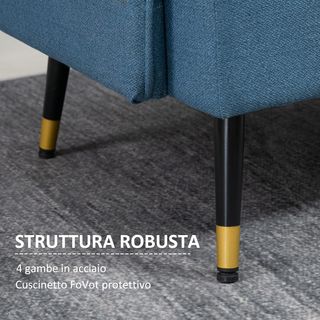 Sofá de 2 Plazas en Tela Efecto Lino con Brazos y Cojines Acolchados, Sofá Moderno de 2 Plazas con Patas de Acero, para Oficina, Sala de Estar, Salón y Dormitorio, 139X68X80 Cm, Azul