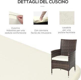 Conjunto de Muebles de Jardín Rattan Conjunto de Mobiliario de Jardín 3Pz Mesa Con 2 Sillas Con Cojines Marrón