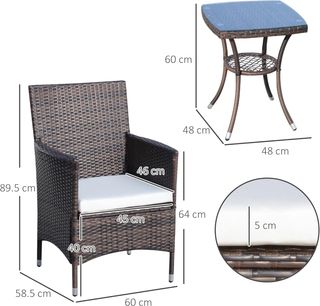 Conjunto de Muebles de Jardín Rattan Conjunto de Mobiliario de Jardín 3Pz Mesa Con 2 Sillas Con Cojines Marrón