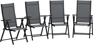 Juego de 4 Sillas Plegables de Jardín Transpirables con Reposabrazos, Sillas Plegables para Exterior de Acero y Poliéster, Capacidad Máxima 120 Kg, 56X69X106 Cm, Gris