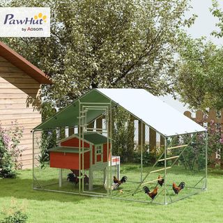 Gallinero para Gallinas de Exterior, 3X2X2 M 6 M² Recinto para 6-8 Gallinas en Acero Galvanizado, Jaula para Pollos con Techo Impermeable Anti-Uv Comedero Cerradura para Pequeños Animales Conejos ...
