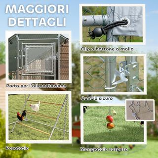 Gallinero para Gallinas de Exterior, 3X2X2 M 6 M² Recinto para 6-8 Gallinas en Acero Galvanizado, Jaula para Pollos con Techo Impermeable Anti-Uv Comedero Cerradura para Pequeños Animales Conejos ...
