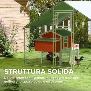 Gallinero para Gallinas de Exterior, 3X2X2 M 6 M² Recinto para 6-8 Gallinas en Acero Galvanizado, Jaula para Pollos con Techo Impermeable Anti-Uv Comedero Cerradura para Pequeños Animales Conejos ...