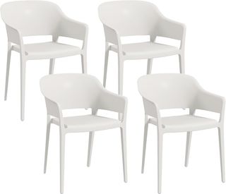 Conjunto De 4 Sillas De Jardín De Plástico, Sillas Apilables Con Brazos Y Respaldo Alto En PP, Blanco