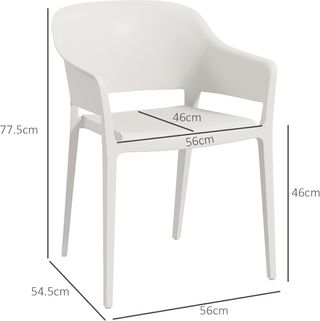 Conjunto De 4 Sillas De Jardín De Plástico, Sillas Apilables Con Brazos Y Respaldo Alto En PP, Blanco