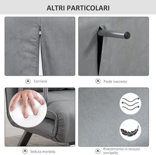 Sofá Cama de 2 Plazas con Respaldo Regulable en 5 Niveles, Sofá Cama Matrimonial Plegable con 2 Cojines para Sala de Estar, en Cuero Sintético y Acero, 111X80X78 Cm, Gris Claro