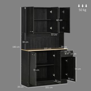 Credenza de Cocina con Armarios, Cajón y Encimera para Microondas, Mueble de Despensa Estrecho con Puertas y Estantes Regulables, Mueble de Cocina para Sala de Estar, Comedor, 101X39X180 Cm, Negro