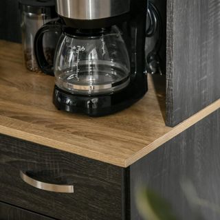 Credenza de Cocina con Armarios, Cajón y Encimera para Microondas, Mueble de Despensa Estrecho con Puertas y Estantes Regulables, Mueble de Cocina para Sala de Estar, Comedor, 101X39X180 Cm, Negro