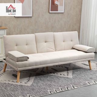 Sofá Cama de 3 Plazas Convertible Reclinable con 2 Brazos Desmontables, Sofá Plegable 3 en 1 Acolchado 181X77X78 Cm en Tela y Madera con Mesa de Café para Sala de Estar, Gris Oscuro