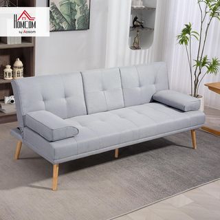 Sofá Cama de 3 Plazas Convertible Reclinable con 2 Brazos Desmontables, Sofá Plegable 3 en 1 Acolchado 181X77X78 Cm en Tela y Madera con Mesa de Café para Sala de Estar, Gris Oscuro