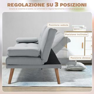 Sofá Cama de 3 Plazas Convertible Reclinable con 2 Brazos Desmontables, Sofá Plegable 3 en 1 Acolchado 181X77X78 Cm en Tela y Madera con Mesa de Café para Sala de Estar, Gris Oscuro