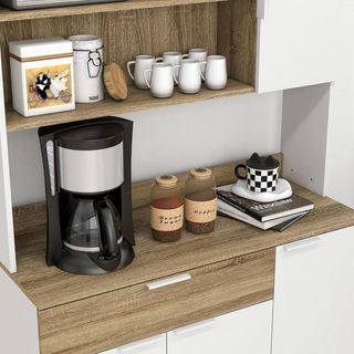 Credenza Moderna para Cocina, Alta, Con Estantes Ajustables, Mueble Credenza y Despensa para Cocina, Sala de Estar, Salón, Con Armarios, Cajón, 98X39X180Cm, Blanco, Madera