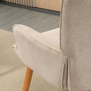Sillón Relax Con Puff Reposapies, Sillón Para Dormitorio Y Salón En Terciopelo A Rayas Con Respaldo Alto Y Apoyabrazos, Beige