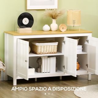 Credenza Cocina Con 3 Puertas, Mueble Cocina Moderno Con Estante Regulable, Credenza Buffet para Sala de Estar, Comedor y Salón, 120X40X70 Cm, Blanco y Color Madera