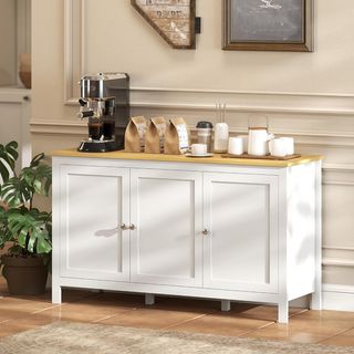 Credenza Cocina Con 3 Puertas, Mueble Cocina Moderno Con Estante Regulable, Credenza Buffet para Sala de Estar, Comedor y Salón, 120X40X70 Cm, Blanco y Color Madera