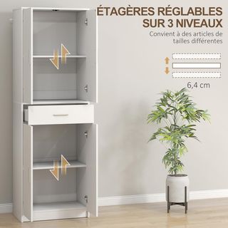 Armario De Cocina Credenza Cocina Estilo Moderno Con Armarios Con Puertas Y Estantes Regulables Y Cajón, Mueble De Almacenamiento Para Comedor, Sala De Estar, 60 X 35 X 180 Cm, Blanco