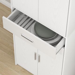 Armario De Cocina Credenza Cocina Estilo Moderno Con Armarios Con Puertas Y Estantes Regulables Y Cajón, Mueble De Almacenamiento Para Comedor, Sala De Estar, 60 X 35 X 180 Cm, Blanco