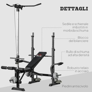 Banco de Gimnasio Multifuncional Con Sistema de Poleas, Soporte para Barra y Respaldo Ajustables, Banco de Pesas Inclinable Plano Con Extensión de Piernas, Expansión de Pecho, Soporte para Pesas, ...