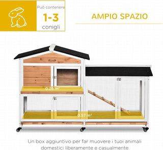 Jaula para Conejos de Exterior con 6 Ruedas, Puertas Múltiples, Conejera de Madera de Abeto con Rampa, Casita para Conejos y Espacio Abierto Cercado, Amarillo y Negro