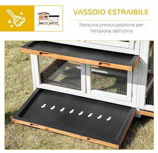 Jaula para Conejos de Exterior con 6 Ruedas, Puertas Múltiples, Conejera de Madera de Abeto con Rampa, Casita para Conejos y Espacio Abierto Cercado, Amarillo y Negro