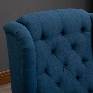 Sillón de Dormitorio Estilo Francés con Amplio Asiento, Silloncito de Dormitorio Acolchado con Brazos y Relleno, con Patas de Madera para Sala de Estar y Oficina, Azul
