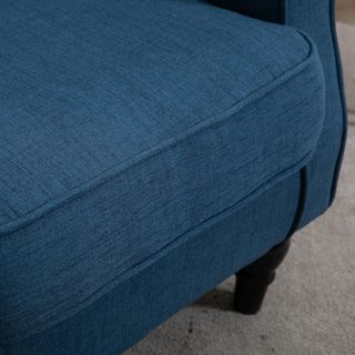 Sillón de Dormitorio Estilo Francés con Amplio Asiento, Silloncito de Dormitorio Acolchado con Brazos y Relleno, con Patas de Madera para Sala de Estar y Oficina, Azul