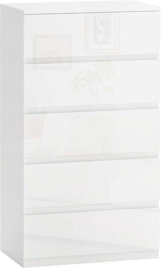 Cómoda Moderna 4 Cajones Antivuelco, Cómoda de Madera de Aglomerado, 55X33X80 Cm, Blanco Brillante