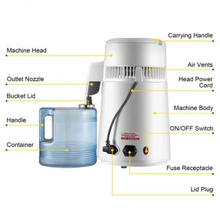 Destilador de Agua Pura 4L con Interior de Acero Inoxidable, Purificador de Agua, Filtro, Máquina de Destilación de Agua con Botella de Recolección para Oficinas y Hogares
