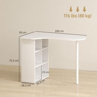 Escritorio Ahorrador de Espacio, Escritorio Pequeño Con 6 Compartimentos, 4 Estantes Ajustables Y Tablero Curvo, Mesa de Ordenador para Casa, Estudio Y Oficina, 100X59X75.5 Cm, Blanco
