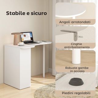 Escritorio Ahorrador de Espacio, Escritorio Pequeño Con 6 Compartimentos, 4 Estantes Ajustables Y Tablero Curvo, Mesa de Ordenador para Casa, Estudio Y Oficina, 100X59X75.5 Cm, Blanco