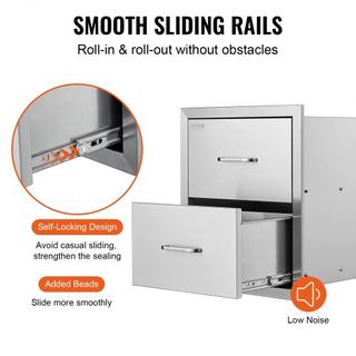 Cajones de Cocina Exterior 18W x 20.6H x 12.7D Pulgadas, Cajones Doble BBQ de Montaje Flush de Acero Inoxidable con Mango, Cajones para Isla BBQ para Cocinas Exteriores o Estación de Parrilla en Patio