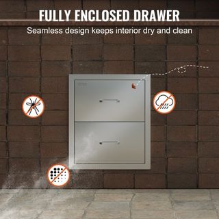 Cajones de Cocina Exterior 18W x 20.6H x 12.7D Pulgadas, Cajones Doble BBQ de Montaje Flush de Acero Inoxidable con Mango, Cajones para Isla BBQ para Cocinas Exteriores o Estación de Parrilla en Patio