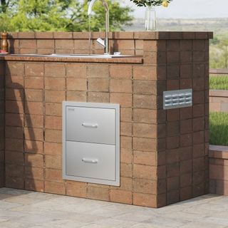 Cajones de Cocina Exterior 18W x 20.6H x 12.7D Pulgadas, Cajones Doble BBQ de Montaje Flush de Acero Inoxidable con Mango, Cajones para Isla BBQ para Cocinas Exteriores o Estación de Parrilla en Patio