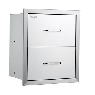 Cajones de Cocina Exterior 18W x 20.6H x 12.7D Pulgadas, Cajones Doble BBQ de Montaje Flush de Acero Inoxidable con Mango, Cajones para Isla BBQ para Cocinas Exteriores o Estación de Parrilla en Patio