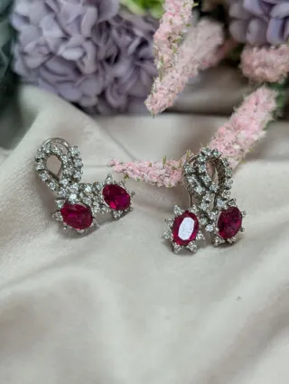 Pendientes Plata Ley con Piedras Rojas