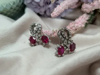 Pendientes Plata Ley con Piedras Rojas