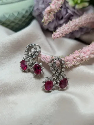 Pendientes Plata Ley con Piedras Rojas