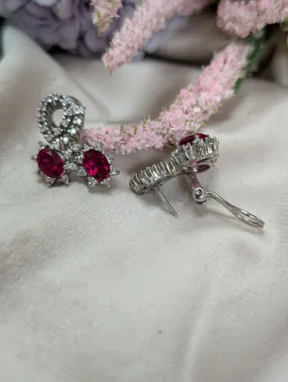 Pendientes Plata Ley con Piedras Rojas