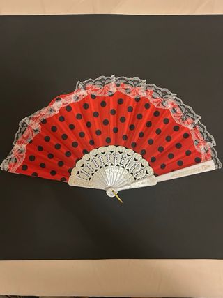 Abanico Flamenco Rojo Lunares Negros