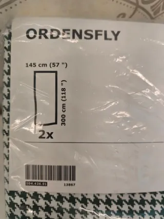 Cortinas IKEA ORDENSFLY pata gallo verdes.