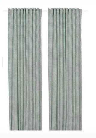 Cortinas IKEA ORDENSFLY pata gallo verdes.