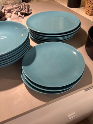 15 Platos Hondo Azul Ikea Porcelana