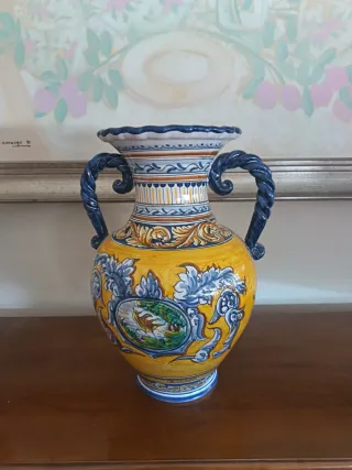 Jarrón Cerámica Talavera Grande Azul y Amarillo